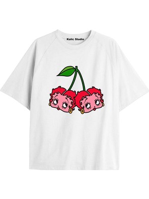  Y2K Vintage Cherry Baskılı Siyah T-Shirt Kod 51