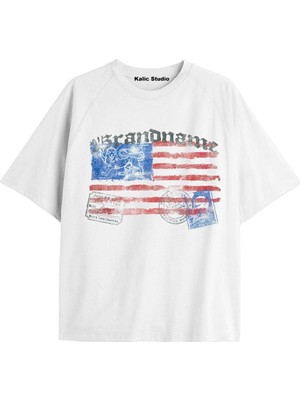  Y2K Vintage 2'5randname Oversize T-Shirt Beyaz