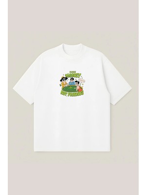  Make Money Not Friend Unisex %100 Organik Pamuklu Kalın Dokulu Oversize Bisiklet Yakalı T-Shirt