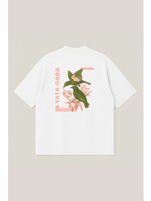  Birds Unisex Oversize Baskılı Boxy Fit Kalın Kumaşlı T-Shirt