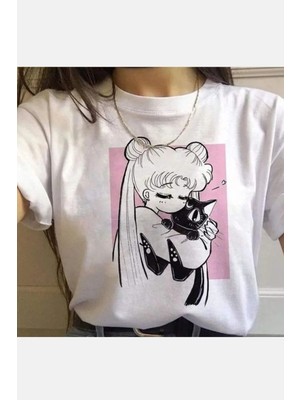  Sailor Moon Kawaii Beyaz Tişört