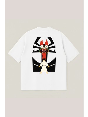  Samurai Jack Unisex %100 Organik Pamuklu Kalın Dokulu Oversize Bisiklet Yakalı T-Shirt