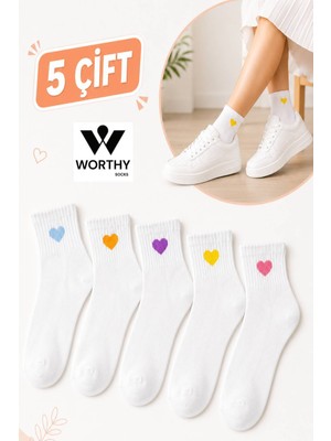 Worthy Socks 5'li Kalp Desenli Patik Bilek Çorap 5 Çift