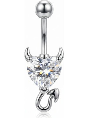 Şeytan Kristal Kalp Zirkon Çelik Göbek Piercing