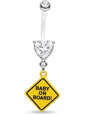 Zirkon Taş Baby On Board Bioplastik Göbek Piercing
