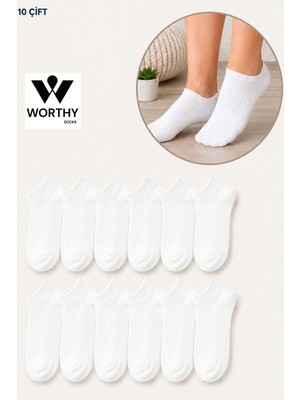 Worthy Socks 10'lu Kadın Fitilli Kısa Beyaz Patik Çorap 10 Çift