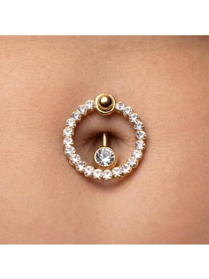 Daire Sıra Taş Altın Göbek Piercing