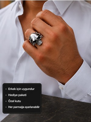 Herşey Nota Ragnar Void Skull Ring Tırnak Detaylı Özgün Kafatası Yüzük