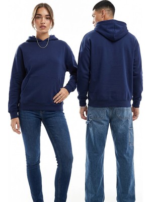 Borboleta Home Lacivert Regular Kapüşonlu Sweatshirt %70 Pamuk 3 Iplik Şardonlu Unisex Baskıya Uygun Sweat