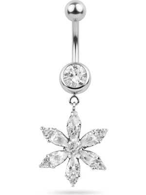 Lotus Çiçek Zirkon Çelik Göbek Piercing