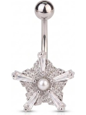 Yıldız Zirkon 10X1,6MM Çelik Göbek Piercing