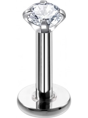 Zirkon 3mm x 6mm x 1.2mm Çelik Labret Piercing