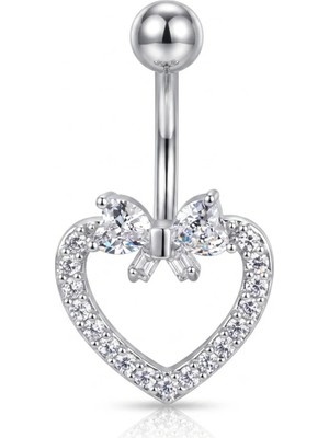 Kalp Çiçek Zirkon 10X1,6MM Çelik Göbek Piercing