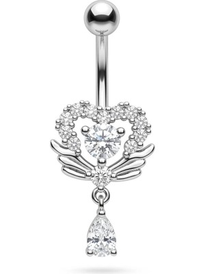 Kalp Zirkon 10X1,6MM Çelik Göbek Piercing