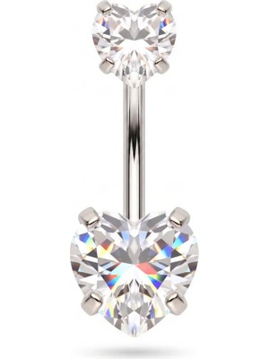 Çift Kalp Zirkon Çelik Göbek Piercing