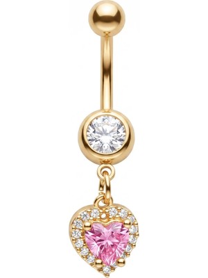 Kalp Pembe Zirkon Altın Renkli Göbek Piercing