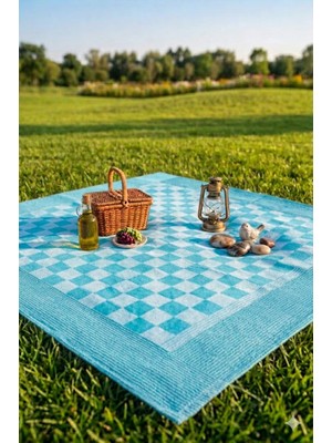 Sundoku Home Damalı Kenar Bordürlü Masa Örtüsü 140X140 cm Sofra Bezi,piknik Örtüsü