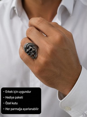 Herşey Nota Skull Reaper Adjustable Ring Azrail Kuru Kafa Erkek Yüzüğü