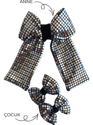 Liliza Accessories Gümüş Siyah Anne Kız Fiyonk Toka Seti