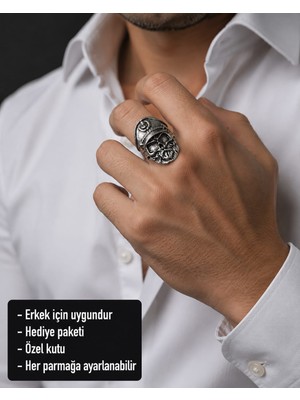 Herşey Nota Captain Dread Skull Ring Kaptan Kuru Kafa Erkek Yüzüğü