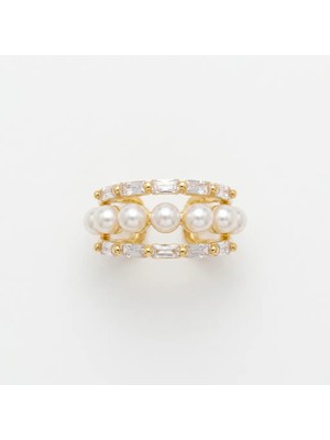 Fashion Inci ve Baget Zirkon Taşlı Gold Ear Cuff Kulak Kıkırdak Küpesi (Deliksiz)