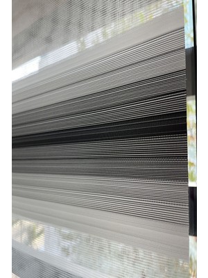 Empressco Geniş Pliseli Zebra Stor Perde, Siyah Gri Beyaz Geçişli, Ev ve Ofis Için