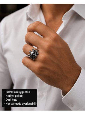 Herşey Nota Skulltorque V8 – Motor Piston Detaylı Erkek  Kuru Kafa Yüzüğü