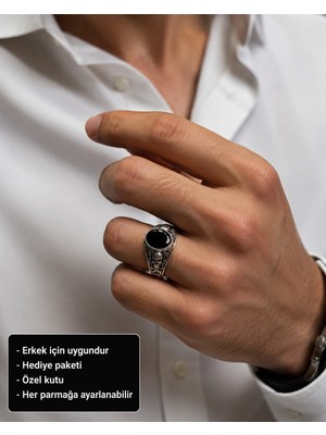 Herşey Nota Skull Noir Onyx Men's Ring Kuru Kafa Siyah Oniks Erkek Yüzüğü