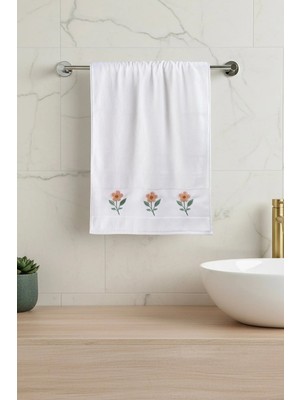 Borboleta Home Soft Spring Pink Kadife Punch Nakışlı 50X90 El Havlusu % 100 Pamuk