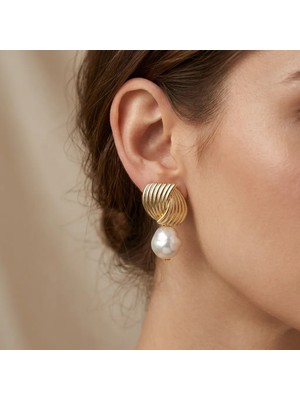 Fashion Barok Inci Detaylı Gold Kadın Küpe
