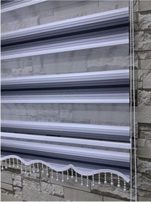 Empressco Siyah Gri Beyaz Geniş Plise Zebra Perde Etek Boncuklu, Şık ve Modern Tasarım