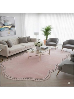 Altun Carpet Çift Kafalı Post Pelüş Yavru Ağzı Pembe Ponpon Saçaklı Salon Koridor Halısı 12 ml Hav 2 Cmkalınlık