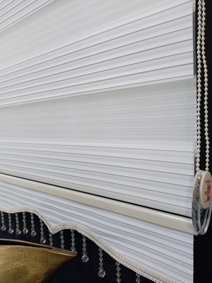 Empressco Şeffaf Ekru Geniş Pliseli Zebra Stor Perde, Çok Seçenekli En Boy
