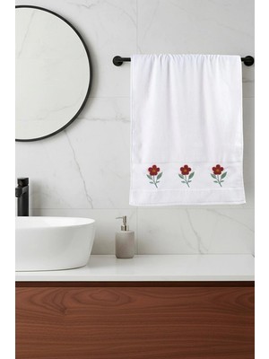 Borboleta Home Soft Spring Cherry Kadife Punch Nakışlı 50X90 El Havlusu % 100 Pamuk