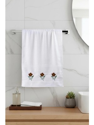 Borboleta Home Soft Spring Brown Kadife Punch Nakışlı 50X90 El Havlusu % 100 Pamuk