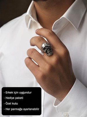 Herşey Nota Scorpion Skull Legacy Ring Akrep Işlemeli Kuru Kafa Erkek Yüzüğü