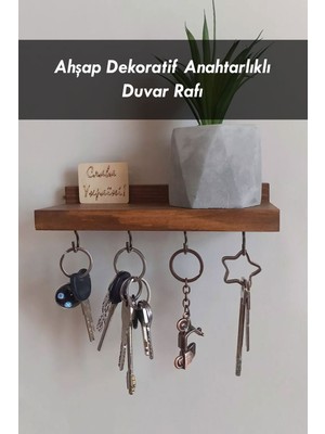 Empressco Ahşap Anahtar Askısı, Duvar Rafı ve Kancalı Dekorasyon, 20X8 cm