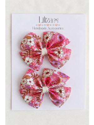 Liliza Accessories Pembe Krem Çiçekli 2li Fiyonk Çocuk Klips Toka
