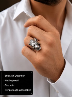 Herşey Nota Wolf King Adjustable Ring Kurt Hükümdarı Erkek Yüzüğü