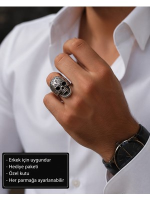 Herşey Nota Skull Reaper Adjustable Ring Kuru Kafa Ayarlanabilir Erkek Yüzüğü