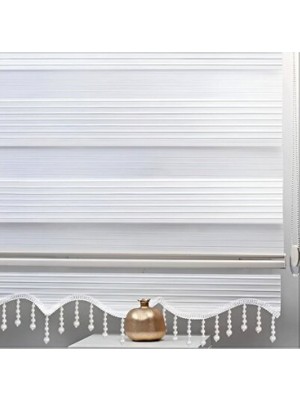 Empressco Şık Beyaz Piliseli Boncuklu Kumaş Zebra Stor Perde, Modern ve Zarif Tasarım