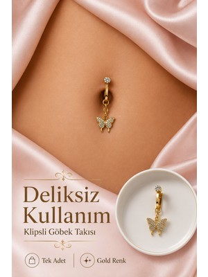 Sacce Scarves & Accessories Delik Gerektirmeyen Kelebek Figürlü Sıkıştırmalı Göbek Piercingi Mıknatıslı
