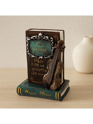 TKÇ Vintage Gitar ve Kitap Figürlü Dekoratif Biblo Kumbara 21X14X10 cm