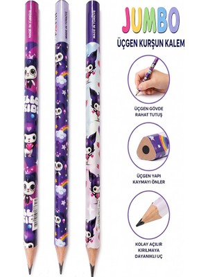 Artlantis Kuromi Jumbo Kurşun Kalem 3 Adet Fatih Üçgen Başlangıç Kalemi Siyah Ilk Kalemim Jumbo Kalın Kalem Kolay Tutuş