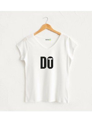 Kidilia Do It Yazılı Kadın V Yaka %100 Pamuklu Motivasyon Tasarım T-Shirt