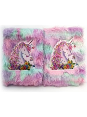 Uravas Store Çiçekli Unicorn Tasarımlı Peluş Hatıra Defteri