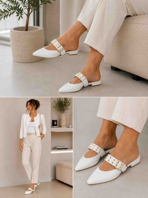 Sy Butik Ürün Adıkadın Taş Detaylı Slingback Terlik– Sivri Burun