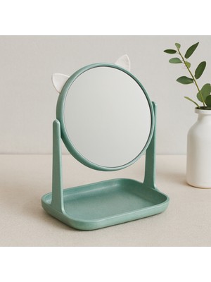 Yuvarlak 15 cm Plastik Makyaj Aynası (Kulaklı, Sepetli)