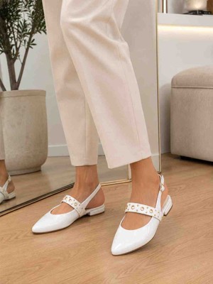 Sy Butik Kadın Taş Detaylı Slingback Babet – Sivri Burun Günlük Şıklık ve Konfor