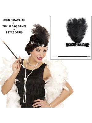 Aydogan's Ayd Retro Charliston Beyaz Otrişli Aksesuar Seti – 2039LER 9039LAR Gatsby Kostüm Seti